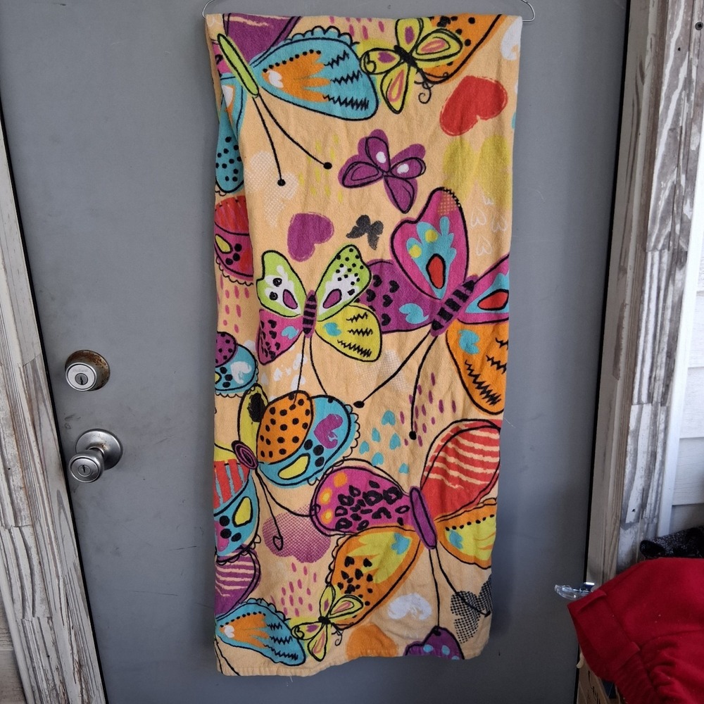 Mainstays Beach Towel Rainbow Butterflies AOP EUC Boho Whimsical